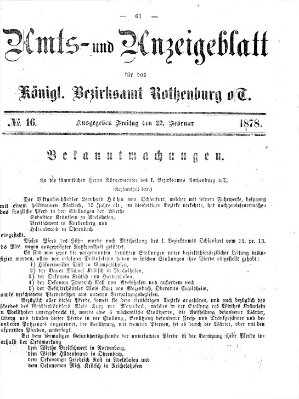 Amts- und Anzeigenblatt für das Königliche Bezirksamt Rothenburg o.T. (Amts- und Anzeigenblatt für die Stadt und das Königl. Bezirksamt Rothenburg) Freitag 22. Februar 1878