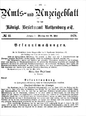 Amts- und Anzeigenblatt für das Königliche Bezirksamt Rothenburg o.T. (Amts- und Anzeigenblatt für die Stadt und das Königl. Bezirksamt Rothenburg) Montag 20. Mai 1878