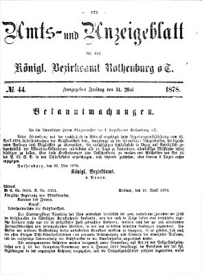 Amts- und Anzeigenblatt für das Königliche Bezirksamt Rothenburg o.T. (Amts- und Anzeigenblatt für die Stadt und das Königl. Bezirksamt Rothenburg) Freitag 31. Mai 1878