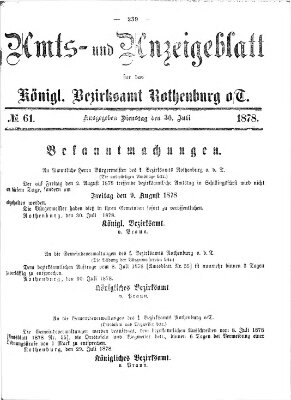 Amts- und Anzeigenblatt für das Königliche Bezirksamt Rothenburg o.T. (Amts- und Anzeigenblatt für die Stadt und das Königl. Bezirksamt Rothenburg) Dienstag 30. Juli 1878