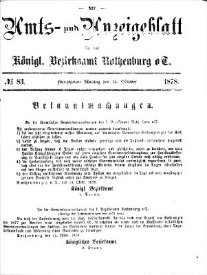 Amts- und Anzeigenblatt für das Königliche Bezirksamt Rothenburg o.T. (Amts- und Anzeigenblatt für die Stadt und das Königl. Bezirksamt Rothenburg) Montag 14. Oktober 1878