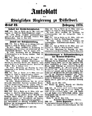 Amtsblatt für den Regierungsbezirk Düsseldorf Samstag 8. Juni 1878