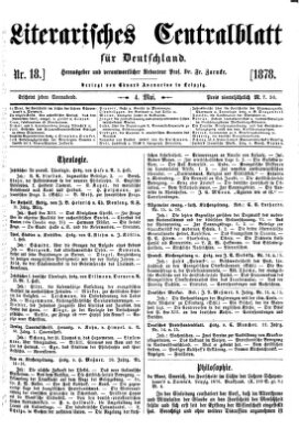 Literarisches Zentralblatt für Deutschland Samstag 4. Mai 1878