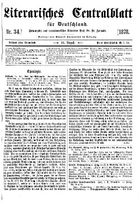 Literarisches Zentralblatt für Deutschland Samstag 24. August 1878