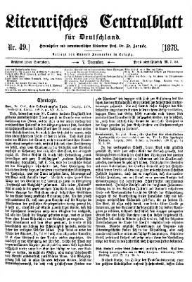 Literarisches Zentralblatt für Deutschland Samstag 7. Dezember 1878