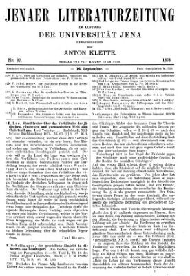 Jenaer Literaturzeitung Samstag 14. September 1878