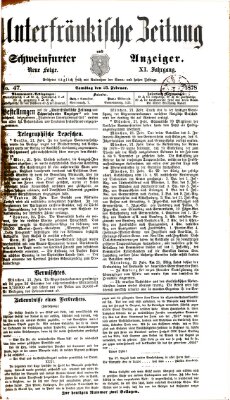 Unterfränkische Zeitung und Schweinfurter Anzeiger (Schweinfurter Anzeiger) Samstag 23. Februar 1878