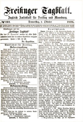 Freisinger Tagblatt (Freisinger Wochenblatt) Donnerstag 3. Oktober 1878
