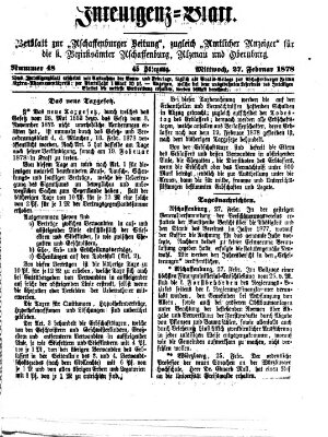 Aschaffenburger Zeitung Mittwoch 27. Februar 1878