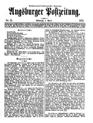 Augsburger Postzeitung Mittwoch 3. April 1878