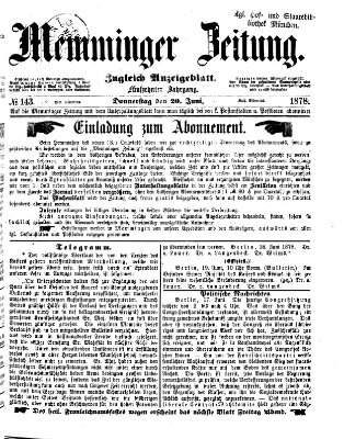 Memminger Zeitung Donnerstag 20. Juni 1878