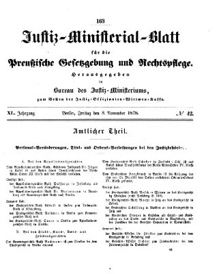 Justiz-Ministerialblatt für die preußische Gesetzgebung und Rechtspflege Freitag 8. November 1878