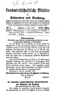 Landwirtschaftliche Blätter für Schwaben und Neuburg Donnerstag 3. Januar 1878