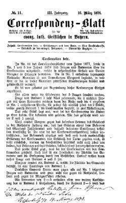Korrespondenzblatt für die evangelisch-lutherischen Geistlichen in Bayern Samstag 16. März 1878