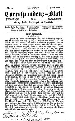 Korrespondenzblatt für die evangelisch-lutherischen Geistlichen in Bayern Donnerstag 4. April 1878
