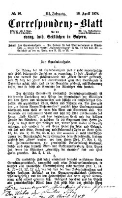 Korrespondenzblatt für die evangelisch-lutherischen Geistlichen in Bayern Donnerstag 18. April 1878
