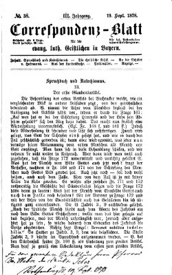 Korrespondenzblatt für die evangelisch-lutherischen Geistlichen in Bayern Donnerstag 19. September 1878