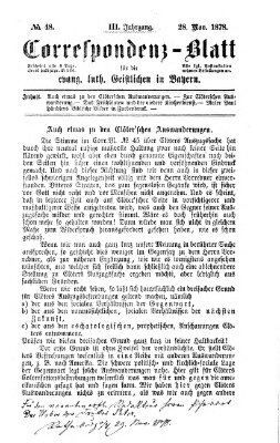 Korrespondenzblatt für die evangelisch-lutherischen Geistlichen in Bayern Donnerstag 28. November 1878