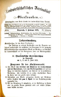 Landwirthschaftliches Vereinsblatt für Oberfranken Donnerstag 7. Februar 1878