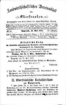 Landwirthschaftliches Vereinsblatt für Oberfranken Donnerstag 16. Mai 1878