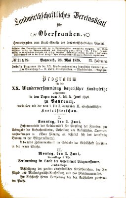 Landwirthschaftliches Vereinsblatt für Oberfranken Donnerstag 23. Mai 1878