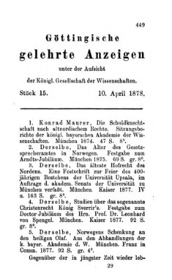 Göttingische gelehrte Anzeigen (Göttingische Zeitungen von gelehrten Sachen) Mittwoch 10. April 1878