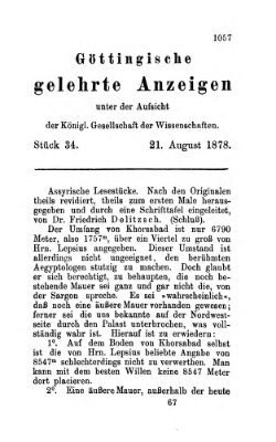 Göttingische gelehrte Anzeigen (Göttingische Zeitungen von gelehrten Sachen) Mittwoch 21. August 1878