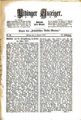 Kitzinger Anzeiger Freitag 4. Januar 1878