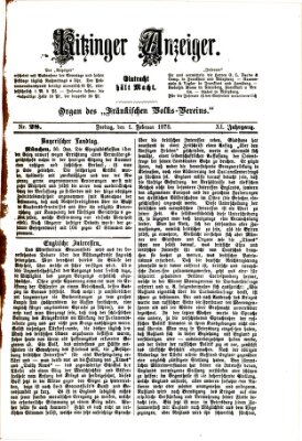 Kitzinger Anzeiger Freitag 1. Februar 1878