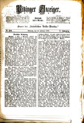 Kitzinger Anzeiger Mittwoch 20. Februar 1878