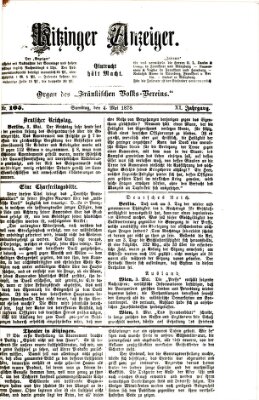 Kitzinger Anzeiger Samstag 4. Mai 1878