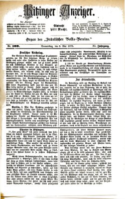 Kitzinger Anzeiger Donnerstag 9. Mai 1878