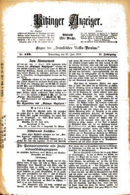 Kitzinger Anzeiger Donnerstag 27. Juni 1878