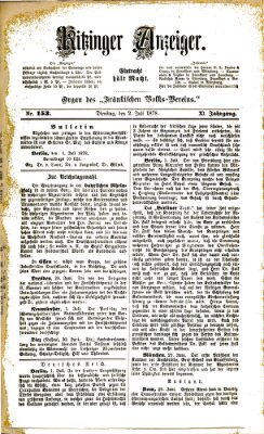 Kitzinger Anzeiger Dienstag 2. Juli 1878