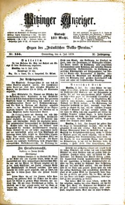 Kitzinger Anzeiger Donnerstag 4. Juli 1878