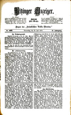 Kitzinger Anzeiger Donnerstag 18. Juli 1878