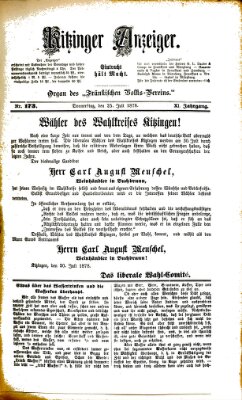 Kitzinger Anzeiger Donnerstag 25. Juli 1878