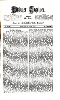 Kitzinger Anzeiger Freitag 11. Oktober 1878