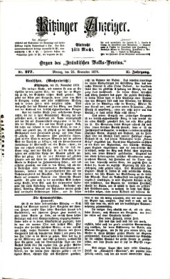 Kitzinger Anzeiger Montag 25. November 1878