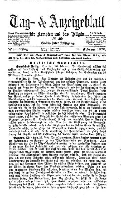 Tag- und Anzeigeblatt für Kempten und das Allgäu Donnerstag 28. Februar 1878