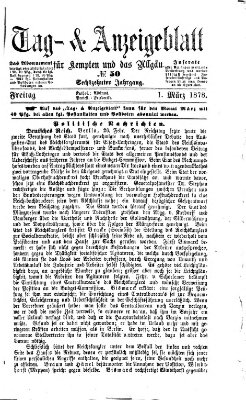 Tag- und Anzeigeblatt für Kempten und das Allgäu Freitag 1. März 1878
