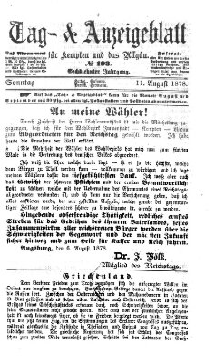 Tag- und Anzeigeblatt für Kempten und das Allgäu Sonntag 11. August 1878