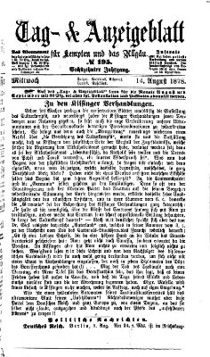 Tag- und Anzeigeblatt für Kempten und das Allgäu Mittwoch 14. August 1878