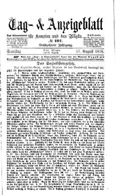 Tag- und Anzeigeblatt für Kempten und das Allgäu Samstag 17. August 1878