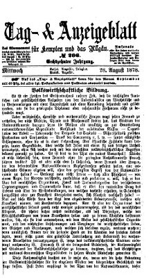 Tag- und Anzeigeblatt für Kempten und das Allgäu Mittwoch 28. August 1878