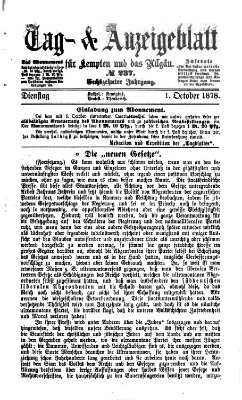Tag- und Anzeigeblatt für Kempten und das Allgäu Dienstag 1. Oktober 1878