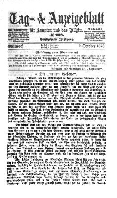 Tag- und Anzeigeblatt für Kempten und das Allgäu Mittwoch 2. Oktober 1878