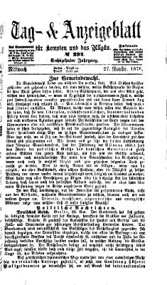 Tag- und Anzeigeblatt für Kempten und das Allgäu Mittwoch 27. November 1878