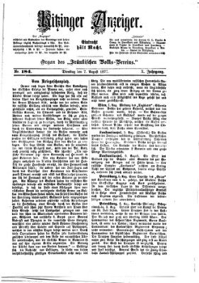 Kitzinger Anzeiger Dienstag 7. August 1877