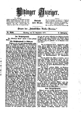 Kitzinger Anzeiger Samstag 15. September 1877